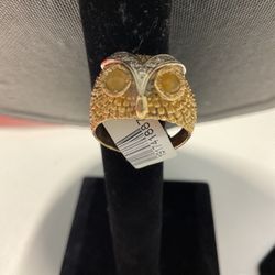 14Kt 8.2 Penny Weight Two Tone Owl Ring 