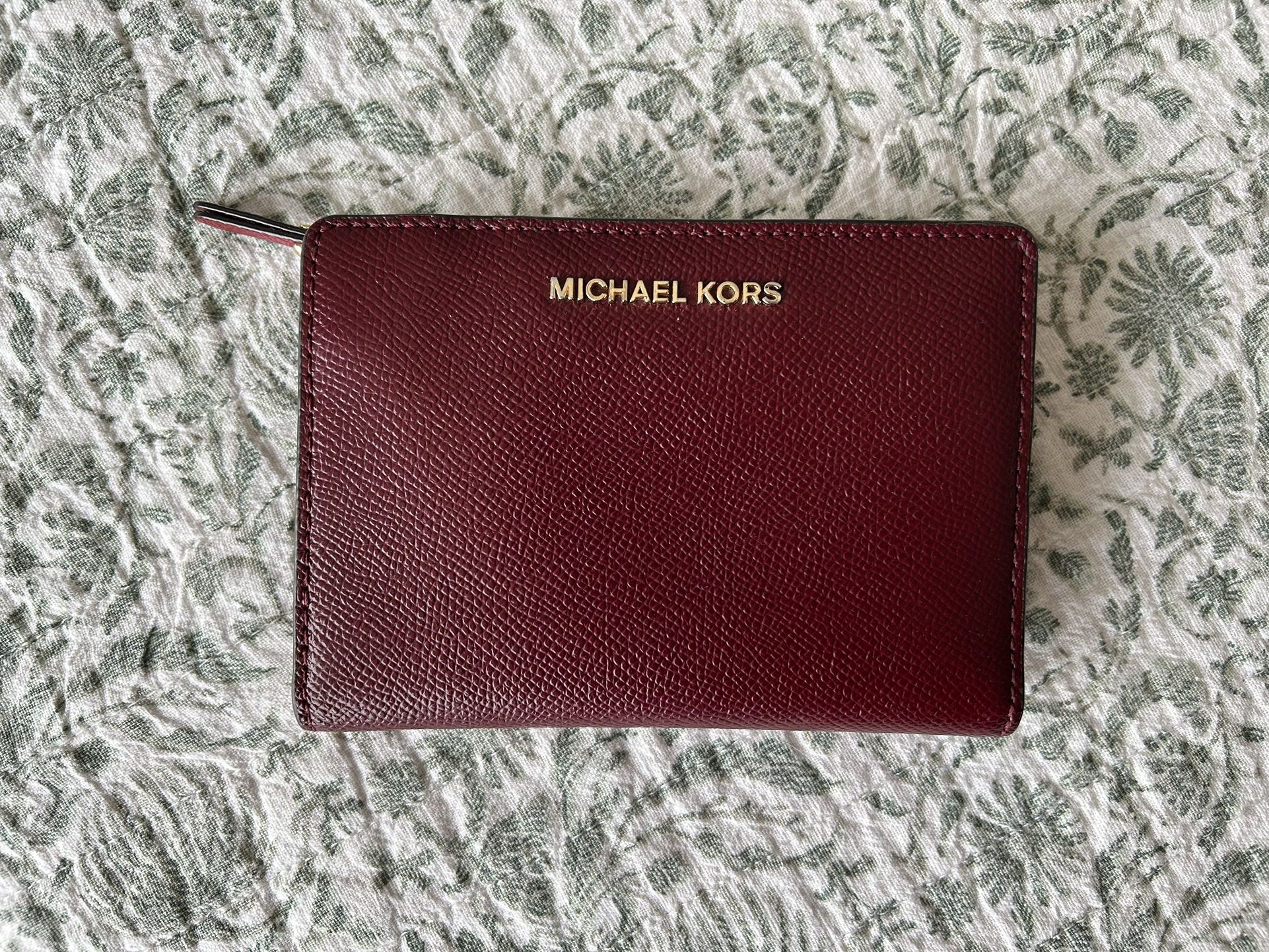 Michael Kors Burgundy Leather Bifold Wallet With Pink Accents