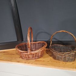 2 Wood Wicker Baskets Design Accent Decor