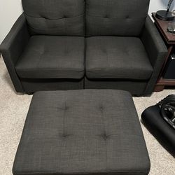Black/Darkest Grey Fabric Love Sofa With Ottoman 