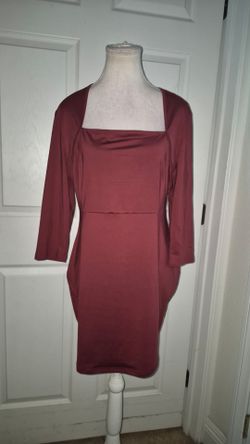 Burgundy 3/4 Sleeve Square Neck Mini Dress