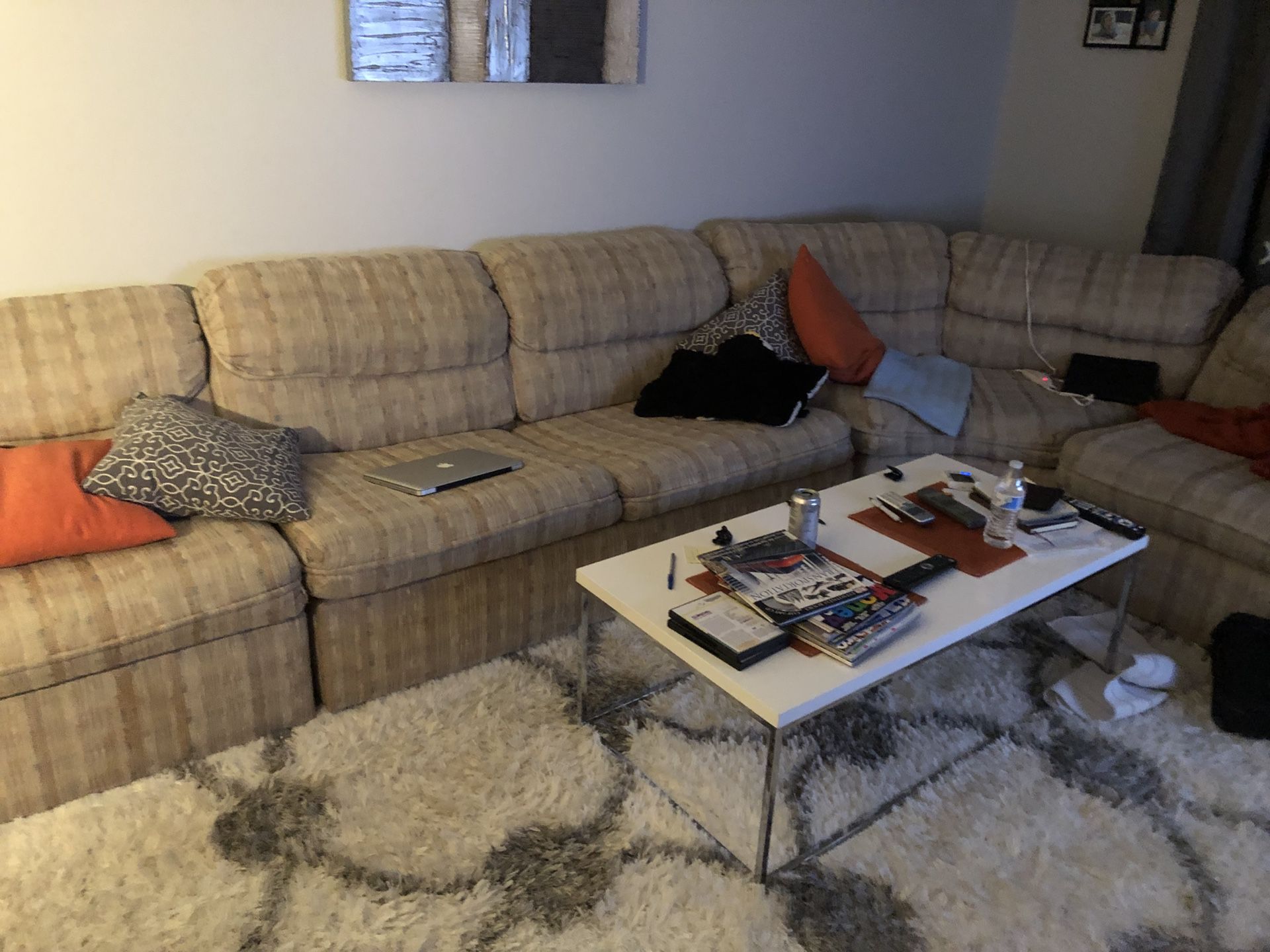 Sectional couch for free it pulls out as a bed and has two recliners on the side seats