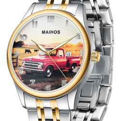 Men’s Watch, Themed Sports Culture Dial, –Stainless Steel Casual Wrist Watch for Men, Luminous Hands, Date Display,