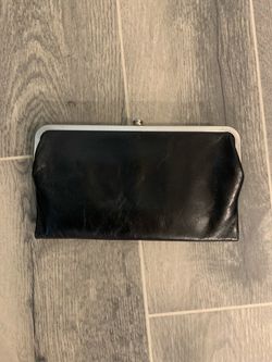 Hobo Black Leather Clutch Wallet with Silver Frame