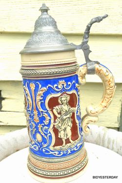 Antique german beer Stein with pewter lid no damage