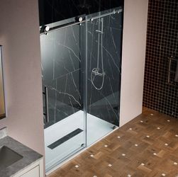 WOODBRIDGE Frameless Single Sliding Shower Door with Soft Close System, 57.5-60" Width × 80"Height with 5/16" (8mm) Clear Tempered Glass in Brushed Ni