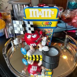M&Ms Racing Team Candy Dispenser Nascar Red Character Plastic Checkered Flag