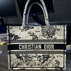 Christian Dior Latte And Black Zodiac Embroidered Book Tote Medium