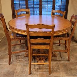 Counter Height Beautiful Wood Table W/5 Chairs