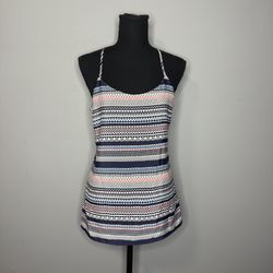 J. Crew Navy and Pink Patterned Tank Top