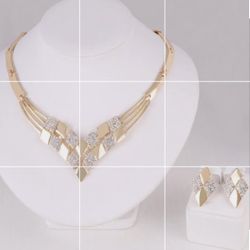 Luxury Rhombus Gold Plated Jewelry Set 