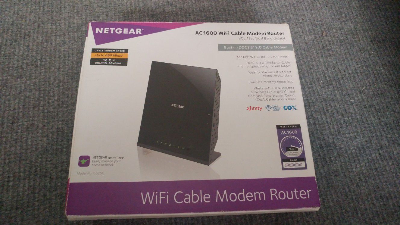 NETGEAR C6250-100NAS AC1600 (16x4) WiFi Cable Modem Router cox time Warner