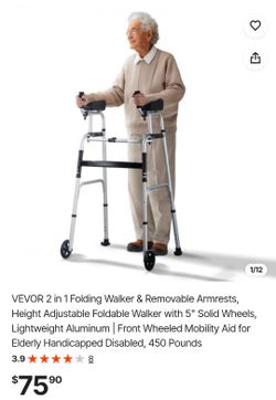 VEVOR 2-in-1 Folding Walker with Wheels