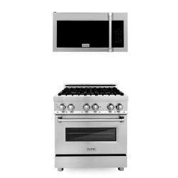 ZLINE 30 in. Kitchen Package Stainless Steel Dual Fuel Range and Over The Range Microwave with Traditional Handle