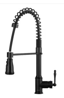 Commercial-Style Spring Neck Single-Handle Pull-Down Sprayer Kitchen Faucet With 2-function Sprayer in Matte Black