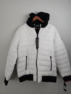 Men's Guess Jacket XL White Puffer Quilted 