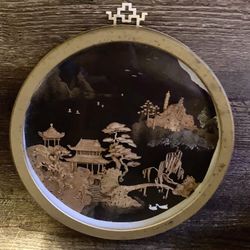 Antique Chinese Cork Picture In Gold Frame- *Very RARE* Has Decorative Brass Hanger. Vintage Collectible! *RARE*