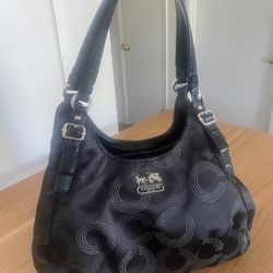 2020 Coach Madison MAGGIE black Op art hobo handbag
