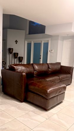Gorgeous Genuine Leather Sectional Couch with Sofa Bed Excellent Condition