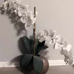Artificial White Orchids in Ceramic Bowl