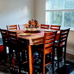 Tall 8 chair Wooden (Cherry) Dinning Table 
