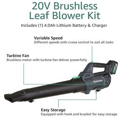 20V Brushless 400 CFM Leaf Blower Kit, Includes 4.0Ah Lithium Battery & Charger [Brand NEW]