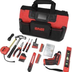 Home Repairing Tool Set - 44-pieces Tool Kit with Wide Mouth Opening Canvas Storage Bag, Red