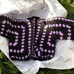 Handmade Crochet Baby Sweater 12 Months | Purple Black Cotton Blend | Gift-Ready