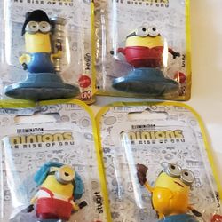 4 Cute Minions Figurine Toys. Raygun, Teddy Bear,  Headphones, Otto