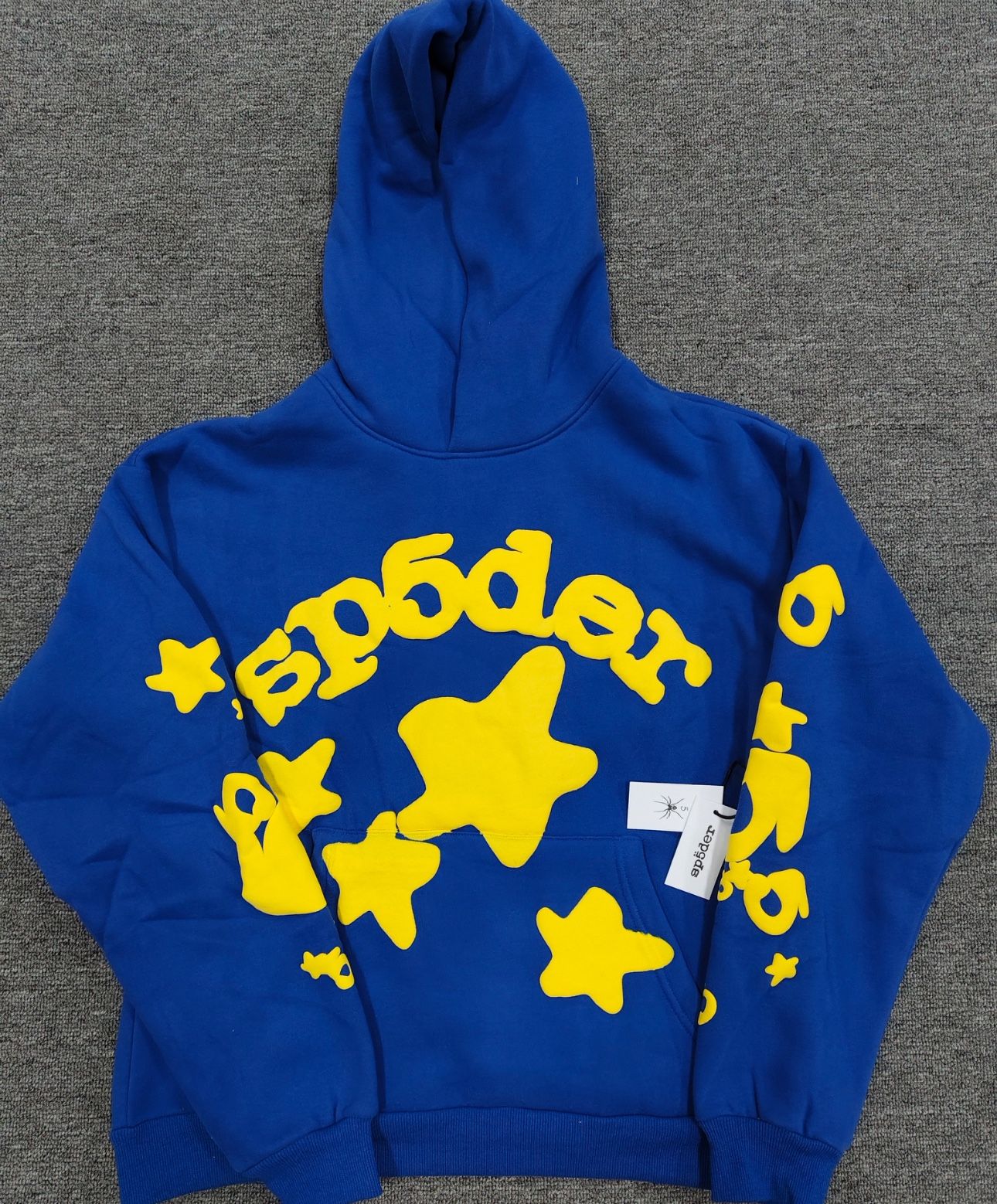 Blue and yellow Sp5der Hoodie