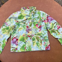 Draper's & Damon's Jacket Tropical Flower & Bird Print Denim Pockets Size M #214-8