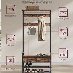 Hall Tree with Bench and Shoe Storage