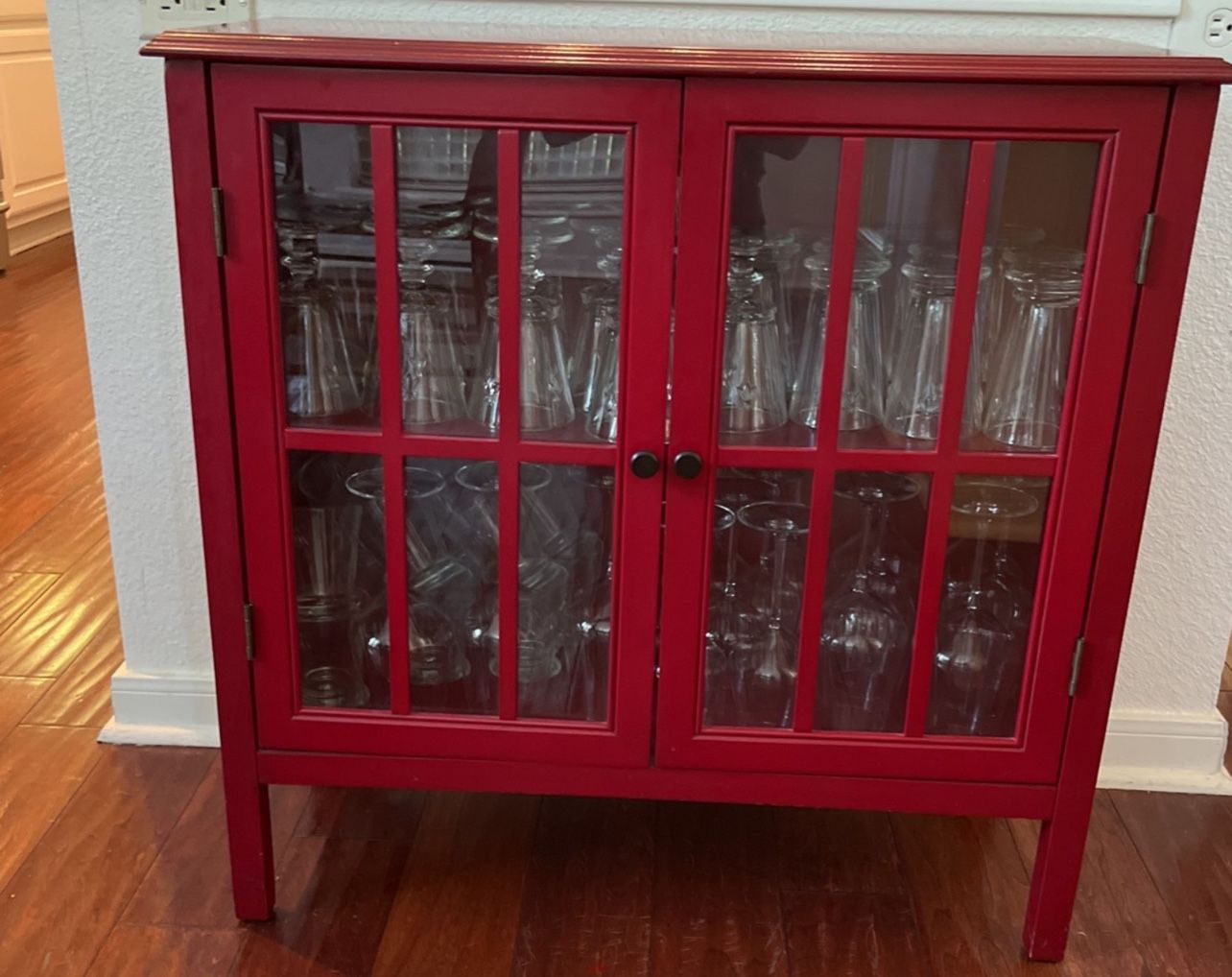 Red Storage Cabinet/ Glass Doors With Shelves 