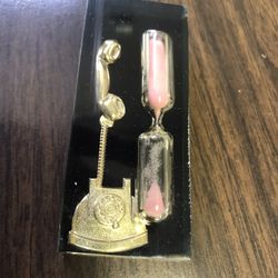 Vintage Lucite corded gold telephone timer regional box