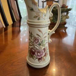 Vintage Porcelain Hand painted Pitcher Gold Details 