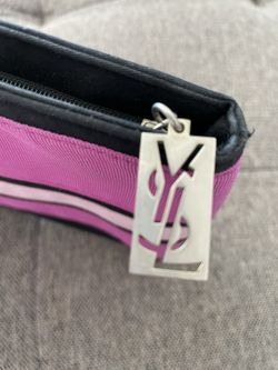 Gorgeous Authentic Vintage Yves Saint Laurent YSL Designer Ribbon Clutch - Stripes Hot Pink, Pink, Black