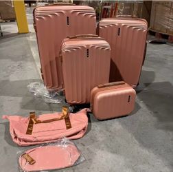 6-Piece Rose Gold Luggage Set - Hard Shell Suitcases & Travel Bags Size：14-20-24-28inch