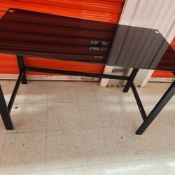 Black Metal Desk With Black Tempered Glass Top
