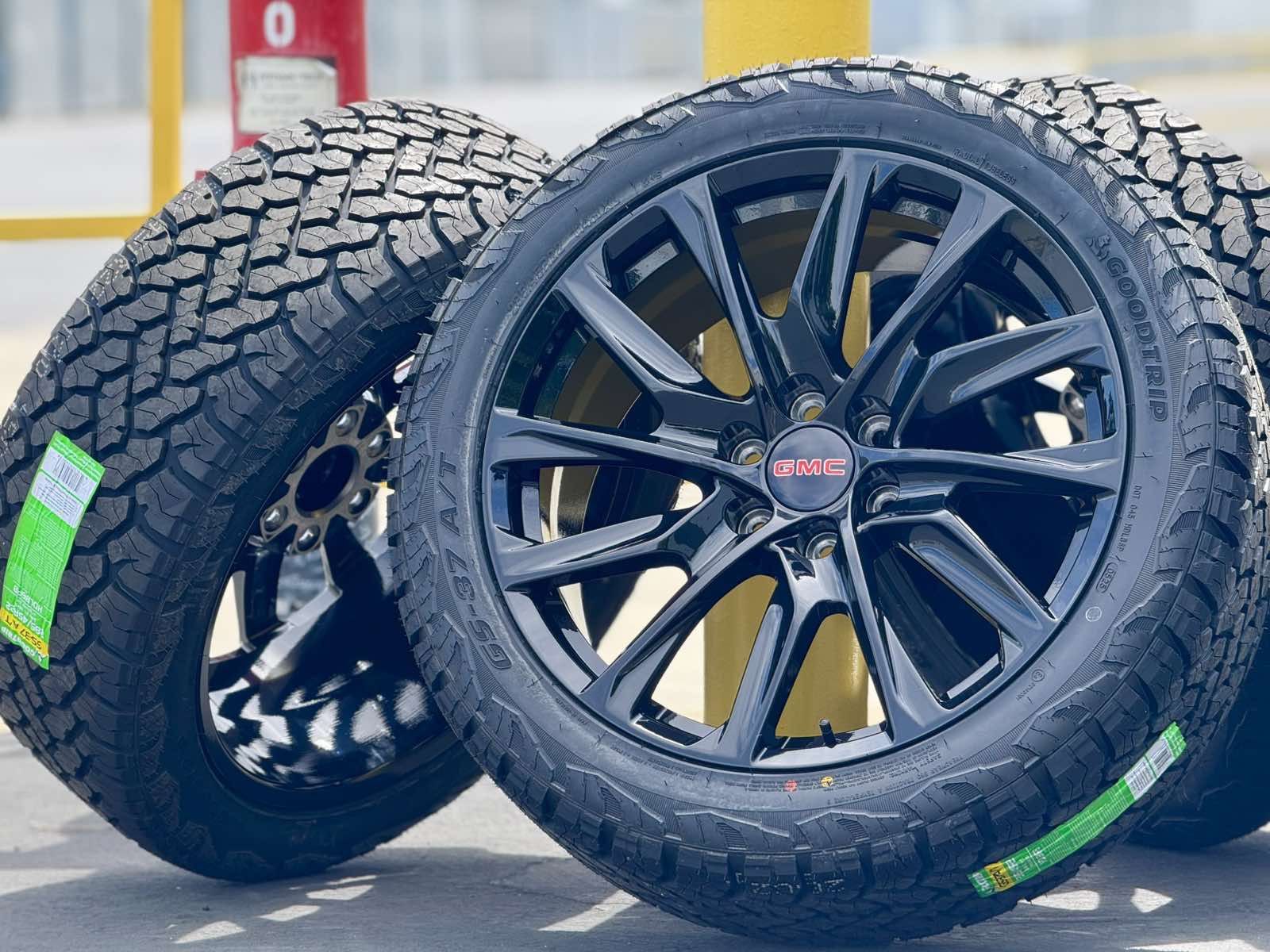 2025 22” Black Wheels Rims and Tires GMC Sierra Yukon Denali Chevy Silverado 1500 Tahoe Cadillac Escalade Chevrolet Suburban Avalanche 285/45R22