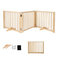 YOCAN Freestanding Wooden Dog Gates -Foldable Pet Gate Indoor Dog Fence, Dog Gate For Doorways, House, Stairs , Halls-3 Panel 16.9" 3 Panel 16.9”