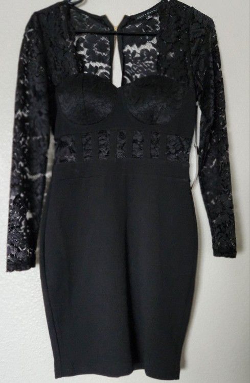 Womans Mini Black Lace Dress, Size M