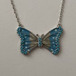 🦋 925 Silver blue butterfly necklace turquoise stones