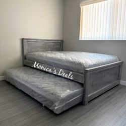 Full Solid Wood Bed With Twin Roll Out Mattress $540