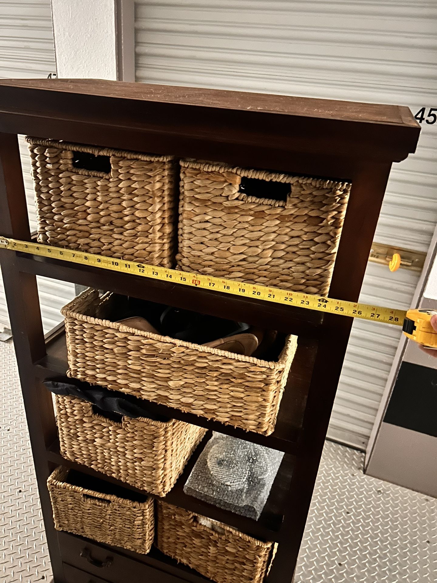 Tall Wooden Storage Shelving Unit With Baskets