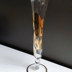 Clear Glass Bud Vase With Gold Flowers & Trim