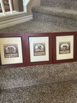 Set of 3 Framed Coffee Cross Stitch Wall Art