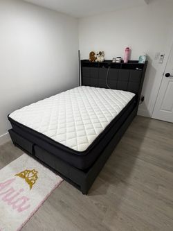 Black Upholstered Storage Bed Frame with Headboard