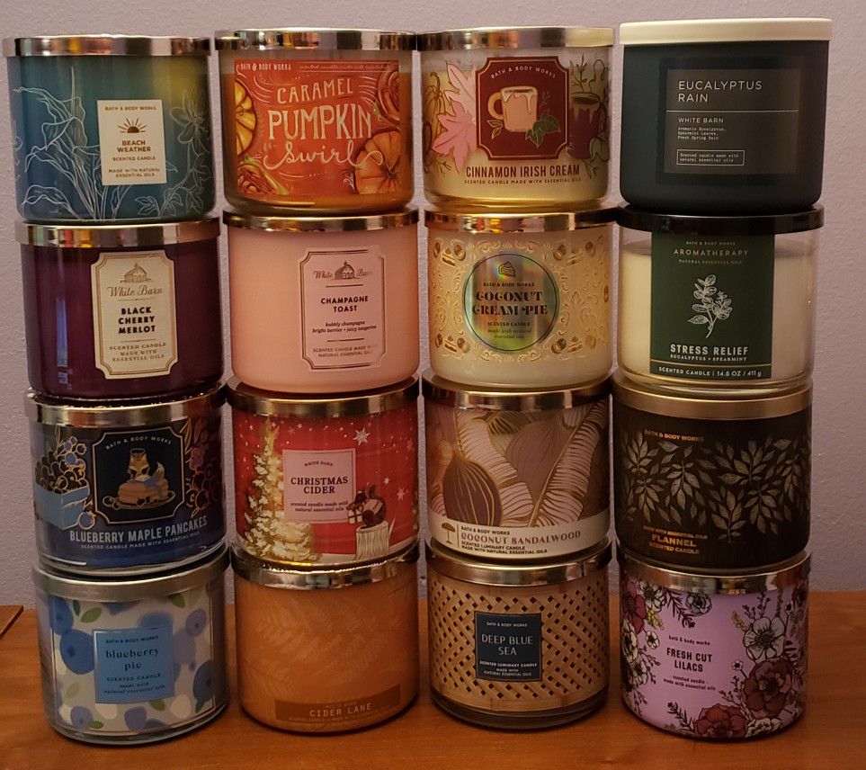 Bath and Body Works and White Barn 3-wick candles 