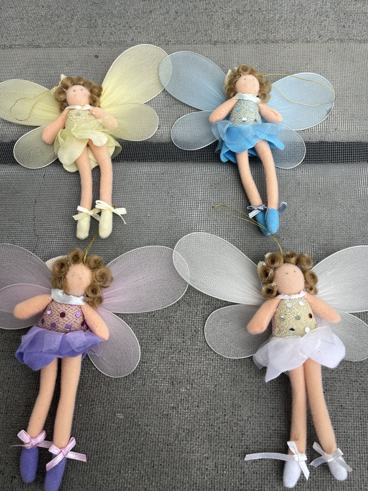 Rare Vintage Lot of 4 Felt Winged Fairy Finger Puppet/Ornaments 5.5”