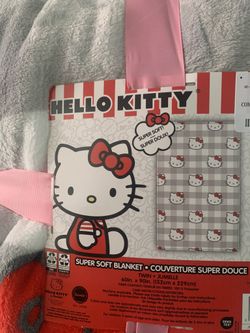 Hello Kitty Gray & White Red Bow Twin Blanket